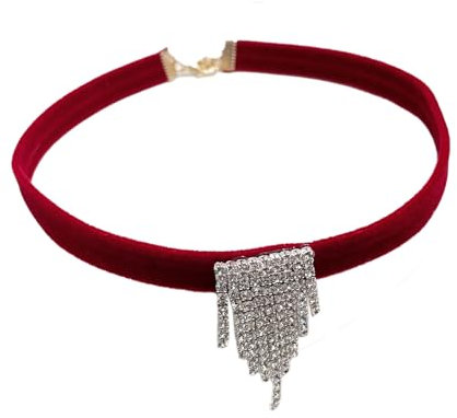 Wambere 2 Stücke Samt-Choker-Halsketten,Damen-Choker-Halskette Choker mit Strasssteine,Nackendekoration,Kropfband,Halskette für Weihnachten Party,Geburtstag Hochzeit,Bankett,Rot C