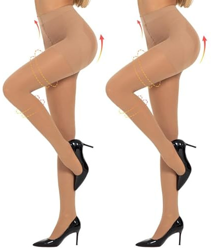 Yilanmy Kompressionsstrumpfhose Damen Stützstrumpfhose 50 Den | Nylon Blickdichte Shapewear Strumpfhose 2 Paar, sanfte Formung, Bauchweg & Po-Lifting