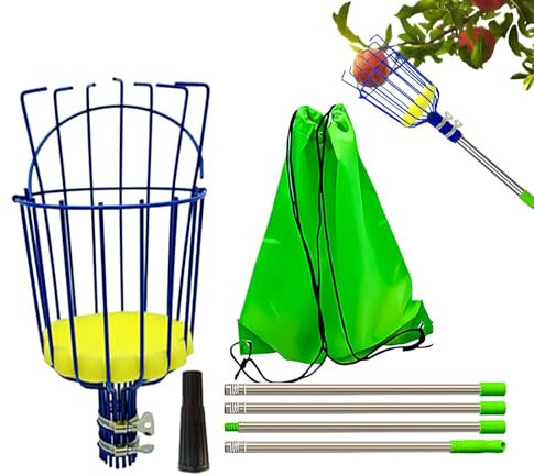 Panier à Fruits – Piquet à Fruits avec poignée télescopique, Longueur réglable en Acier Inoxydable, ramasse-Fruits Efficace, antirouille