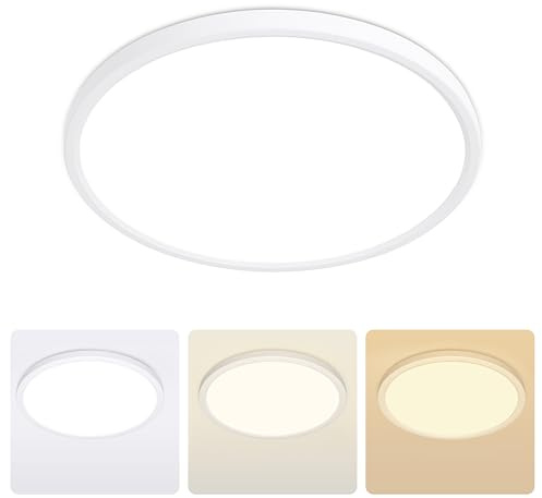 MOONSEA 24W LED Deckenleuchte Flach Ø30cm 3 Farben Rund Deckenlampe | 3000K/4000K/6500K Modern Deckenlampe, Ultra Dünn Deckenleuchte für Badezimmer Schlafzimmer Flur Küche Balkon, Weiß