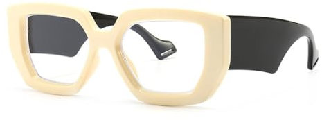 TYUVIVO Modischer quadratischer Brillenrahmen für Damen, klare Gläser, Brillengestell für Herren, UV400-Schutz, Beige/Schwarz, Einheitsgröße