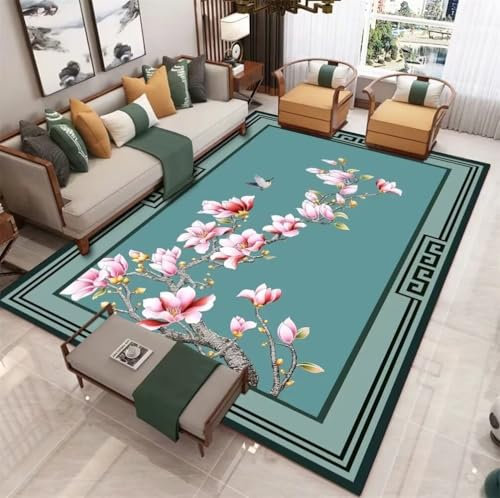 RUGMRZ Kinder Teppich Jungs 100x120CM groß Designer Blau Rosa waschbarer Wohnzimmerteppich mit orientalischem Blumenmuster