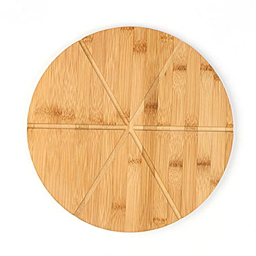 Unibos Bamboo Pizza Board Set - Include Pizza Cutter Wheel - 12 Pizza Boards with 6 Grooves to Slice – Reversible Wooden Pizza Board for Serving Cheese, Charcuterie & Horderves