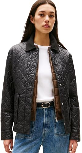 Tommy Hilfiger Donna Giacca Imbottita Padded Nylon Slim Quilted con Colletto a Punta, Nero (Black), S