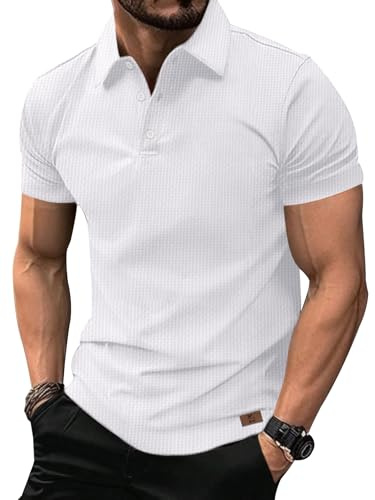 zitysport Polos Hombre Polo Funcional Golf Manga Corta Camisa Transpirable Camisa Hombre Camiseta Básica Hombre Polos de Trabajo Verano Camisa Deportiva Hombre(Blanco M)
