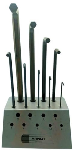 ARNDT Alemania - Juego de 9 llaves Allen hexagonales largas métricas con soporte de metal: 2, 2.5, 3, 4, 5, 6, 8, 10, 12 mm, acero al cromo vanadio