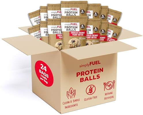 simplyFUEL Whole-Food Protein Balls (Chocolate Coconut Peanut Butter), 8 g High-Protein, Gluten-Free, Healthy Snack for Adults & Kids, 1.6 oz, Pack of 24