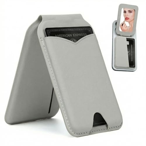 BoltSafe Mag-Safe Wallet with Mirror & Stand, Strong Magnetic Hold, RFID Blocking Card Holder, Magnetic Card Wallet for Mag-Safe iPhones, Slim MagSafe Accessory for iPhone case. (Gray)