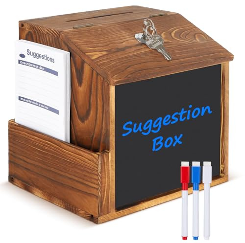 Osrioal Wooden Suggestion Box, Suggestion Box Lockable with Blackboard and 3 Pen, Countertop Donation Boxes for Charity, Ballot Boxes for feedback collection
