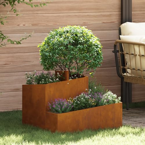 Qnhdfrt Cortenstahl Pflanzkübel Rechteckig Braun für Garten Terrasse Außenbereich mit Verwitterter Oberfläche UV-Beständig und Entwässerung Robust Langlebig
