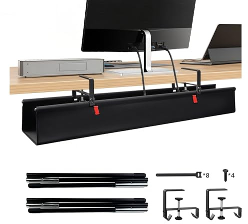 Treibo Under Desk Cable Management, 48Cable Tray No Drill Desk Cable Tidy, 600D Oxford Fabric Wire Organiser Clamp/Screw Mount for Office and Home