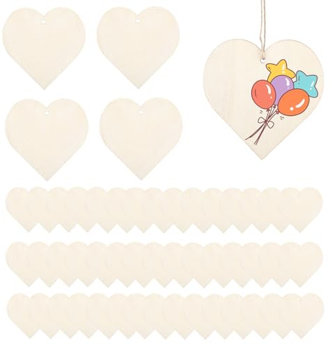 50 Stück 8cm Holzherzen zum Beschriften Set, Schöne Holzherzen zum Bemalen, Holzherz Dekoration Hochzeit Anhänger, Unbehandelt, mit Löchern vorgebohrt, Jahrestag, Geschenkanhänger Holz, Basteln