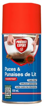 PROTECT EXPERT Aérosol Anti Punaises De Lit & Anti Puces - Foudroyant - 150ml - Diffusion Automatique - Traite 100m3 - Efficace Contre Les Infestations PUPA150N