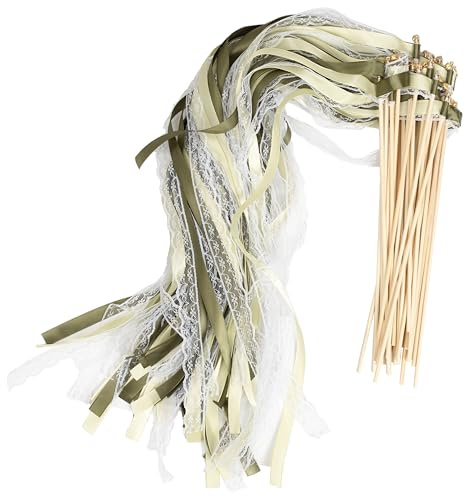 30 Stück Wedding Wands, Zauberstäbe Hochzeit Luftschlangen mit Glöckchen, Seidenfeenstäbe flattern bei der Hochzeit für Hochzeiten, Geburtstage, Weihnachten, Feiertagsfeiern Verwendet (Grün)