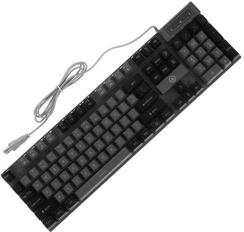 BESPORTBLE Clavier de Jeu Filaire 104 Touches Pleine Taille Gris Noir Rétroéclairé RGB Touches Mécaniques à Course Modérée pour Gaming PC