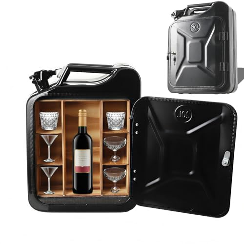 Mreryyse 20L Kanister Mini Bar, Schwarzer Whiskey Bar Jerry Can Mobile Bar | Geburtstagsgeschenk für Männer personalisierte Geschenke für Männer, Abschließbarer Minibar, 34x16x46 cm