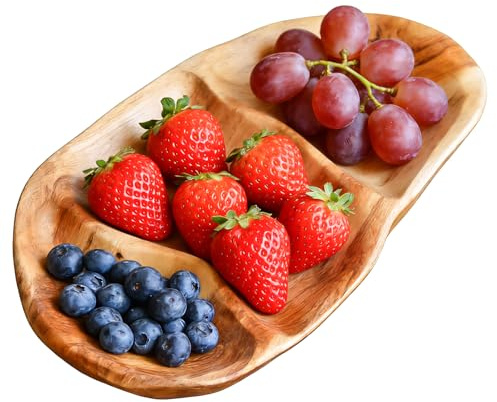 Leikurvo Obstschale aus Naturholz, Dekorative Salatschüssel Handgefertigte Holzschale Drei-Fächer Dekoschale Unregelmäßige Kreative Servierschale für Salate, Snacks, Obst, Schlüssel (15-35 cm)
