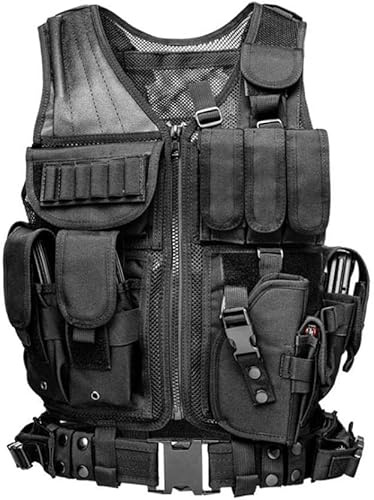Aifordge Gilet tactique de sport Airsoft pour homme Gilet de protection poitrine avec poches utilisées pour le paintball Équipement de sécurité en plein air Camping Chasse Pêche Randonnée CS Jeux