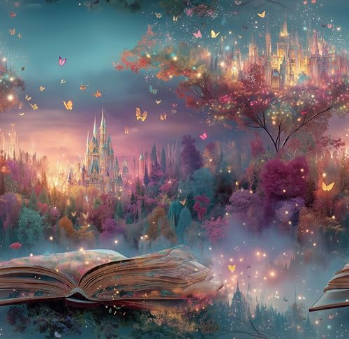 Stickorama Storybook Castle Princess Peel and Stick Wallpaper Self Adhesive 17.72 x 118.1'' Fantasy Forest Butterfly Light Wall Paper Removable Waterproof for Kid Room Playroom Accent Wall