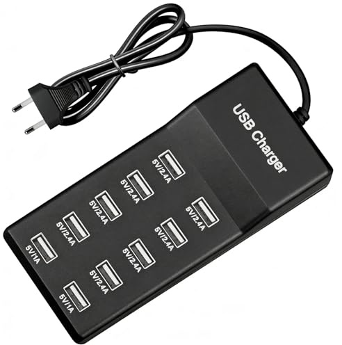 Caricatore USB multiuso, nero, 50 W, stazione di ricarica Multi USB-A, caricatore USB a 0 porte, stazione di ricarica USB multipla, stazione di ricarica multi-porte, compatibile