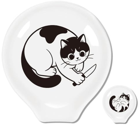 ANATTASOUL 2Pcs 9×8.5cm Chat Mignon Repose Cuillère Cuisine Pour Maison | Ustensiles de Cuisine Repose Couvert Cuisine Decor Repose Cuillère Cuisine Céramique pour Spatules/Pinces/Cuillères à Café