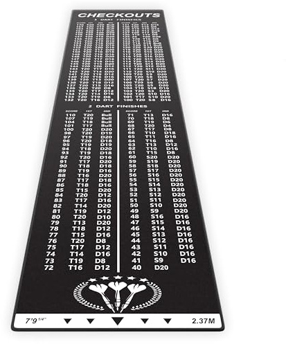 Studio M – Dartsteppich mit Oche 57x237 cm – Bodenschutzmatte für Steel Darts – Offizielle Wurfdistanz ab 237 cm – rutschfest – Waschbar – Schwarz