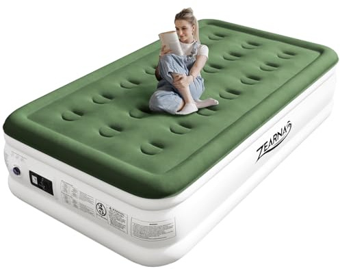 Zearna Single Air Bed, 190x100x40cm Single Air Mattress with Built-in Electric Pump, Inflatable Mattress 3 Mins Self Inflation Deflation, Blow Up Mattress, Spare Guest Bed for Overnight Home Camping