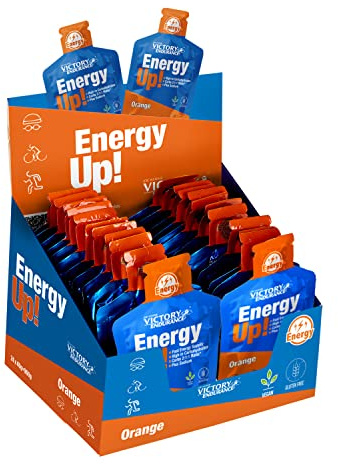 Victory Endurance Energy Up Gel (24x40g) Goût Orange Gel Énergétique d'Hydrates de Carbones avec un plus de Sodium plus Sans Caféine