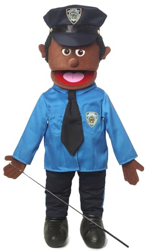 Policeman, Black Male, Full Body, Ventriloquist Style Puppet, 65cm