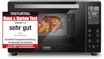 CASO TO26 Design Backofen, Testurteil: Sehr Gut, Heißluft, Drehspieß mit Motor, Ober- und Unterhitze, Mini-Backofen, inkl. Pizzastein