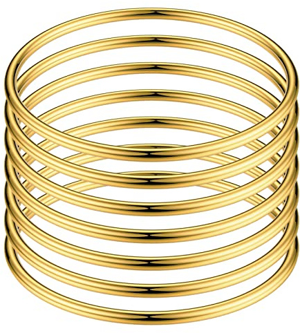 Tornado Lot de 7 bracelets lisses empilables multicolores en acier inoxydable plaqué or pour femme, Acier inoxydable, 6.8cmx3mm, 6.8cmx3mm