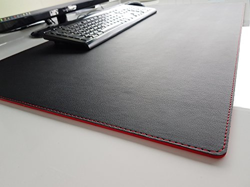 Schreibtischunterlage sanft lux Leder 70 x 50 Schwarz Rote Naht