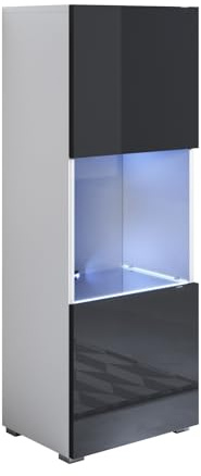 MB Muebles Bonitos, Vitrine avec Pieds 2 cm Luke V3 pour Salon ou Salle à Manger Moderne avec Lumière LED, Meuble Modulaire en Mélamine Brillante, Couleur Blanc et Noir, 40x128x29 cm
