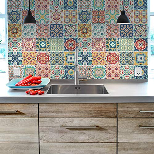 Stickers Carrelage Adhésif - Sticker Autocollant Carreaux de Ciment – Décoration Murale Stickers Carrelage pour Salle de Bain et Cuisine - Carreaux de Ciment adhésif Mural - 15 x 15 cm - 30 Pièces | Crédence cuisine, facile à nettoyer, crédence adhésive, papier adhésif pour meuble, carrelage adhésif mural salle de bain