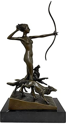 aubaho Bronzeskulptur Figur Göttin Diana Hund nach Lorenzl Antik-Stil Replik Kopie (a)