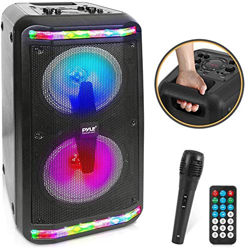 Pyle Bluetooth Speaker & Microphone System - Portable Stereo Karaoke Speaker with Wired Mic, Built-in LED Party Lights, MP3/USB, FM Radio (6.5’’ Subwoofers, 500 Watt MAX) (PPHP266B.5)
