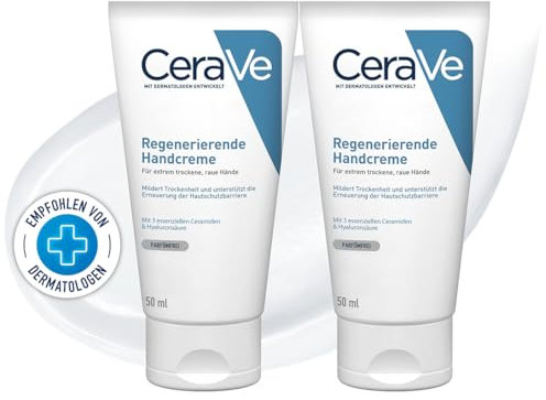 CeraVe Regenerierende Handcreme für extrem trockene, raue Hände, Mit Hyaluron und 3 essenziellen Ceramiden, 2 x 50ml
