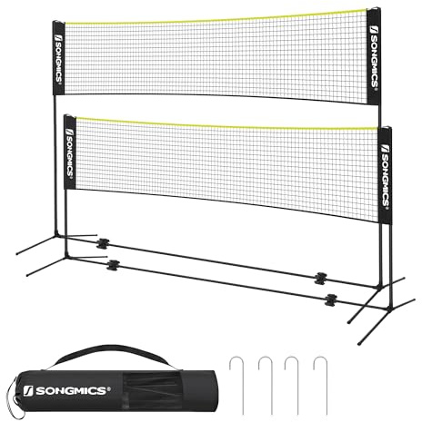 SONGMICS 4M Badminton Net Volleyball Net Adjustable Height Portable Set for Tennis, Beach, Volleyball, Garden, Park, Outdoor, Black and Yellow SYQ400B02