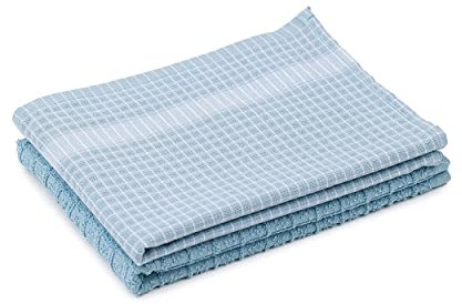 Amago - 2er Pack Küchen Frottier Handtuch, 100 prozent Baumwolle, 50 x 70 cm - Aqua/Weiß