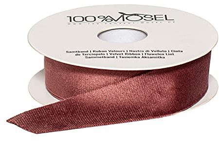 100% Mosel Samt Dekoband, in Altrosa (2,5 cm x 10 m) | Geschenkband in Samt-Optik, edles Schleifenband zum Dekorieren, Basteln und Verpacken – für Hochzeit und Vintage-Deko