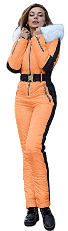 Yousify Womens Winter Onesie Ski Jumpsuits Outdoor Sports Waterproof Snowsuit Removable Faux Fur Collar Coat Jumpsuit