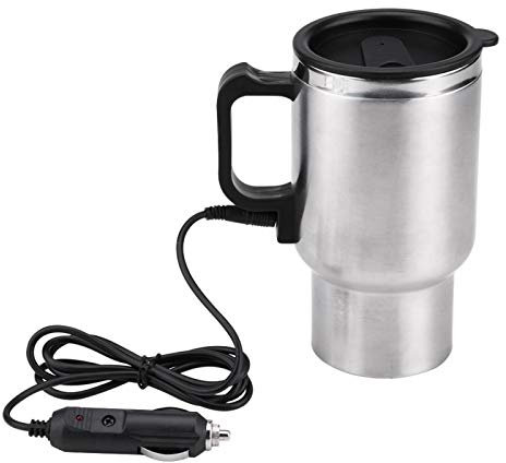 VOBOR Taza EléCtrica para Coche, 12v 450ml Calentador de Leche Electrico, Taza del Coche EléCtrico del Acero Inoxidable para Calentar Agua Café Leche Y Té con Tapa HerméTica