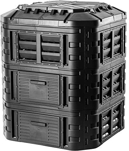 Sistema di compostaggio del modulo Kadax, composter rapido realizzato in plastica, composter con pulsanti, compost termico nero con coperchio pieghevole (860L)