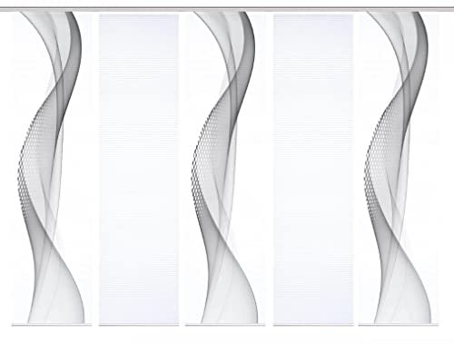 HOME in green 84099 | NEVOLA Schiebegardine recyceltem Polyester 245x60 cm, Farbe:grau, Größe:245 x 60 cm, Anzahl:5er-Set (3X Motiv. 2X Uni)