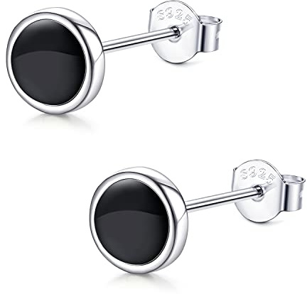 JeweBella Sterling Silver Round Black Paint Stud Earrings for Men Women 925 Sterling Silver Post Hypoallergenic Classic Round Black Piercings Earrings 3/6/8MM
