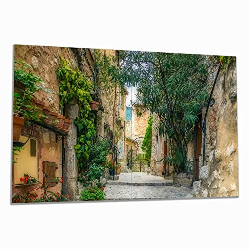 Wallario Herdabdeckplatte/Spritzschutz aus Glas, 2-teilig, 80x52cm, für Ceran- und Induktionsherde, Alte steinerne Gasse in Südfrankreich, Braun, Küchenzubehör