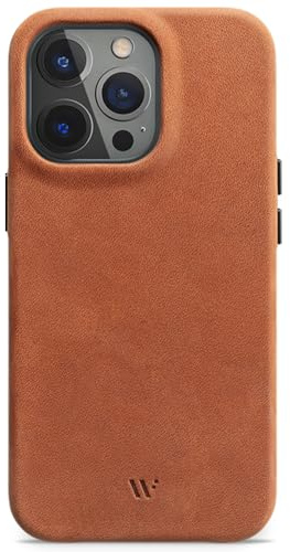 WIIUKA Hülle kompatibel mit iPhone 14 Pro, Leder aus Deutschland, Lederhülle extra Dünn, Premium Handyhülle, Case, Qi, Vintage Cognac Braun