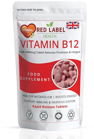 Red Label Health Vitamin B12 Tablets High Strength 1000mcg for Men & Women, Pack of 360 Tablets (1 Year Supply), Methylcobalamin B12 Vitamin for Tiredness and Fatigue, Vegetarian, Vegan