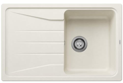BLANCO SONA 45 S Fregadero de granito de color blanco suave de SILGRANIT, tipo de montaje: instalación desde arriba, reversible, para armarios inferiores de 45 cm de ancho, lavabo grande, superficie
