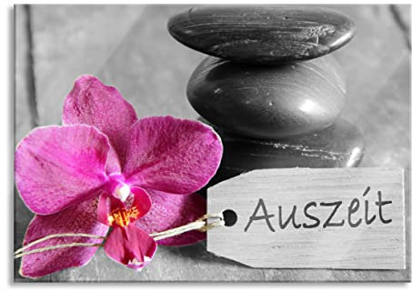 Pixxprint Glasbild, Wandbild aus Echtglas, Orchidee mit Zen Steinen, 80x60 cm, inkl. Aufhängung und Abstandshalter